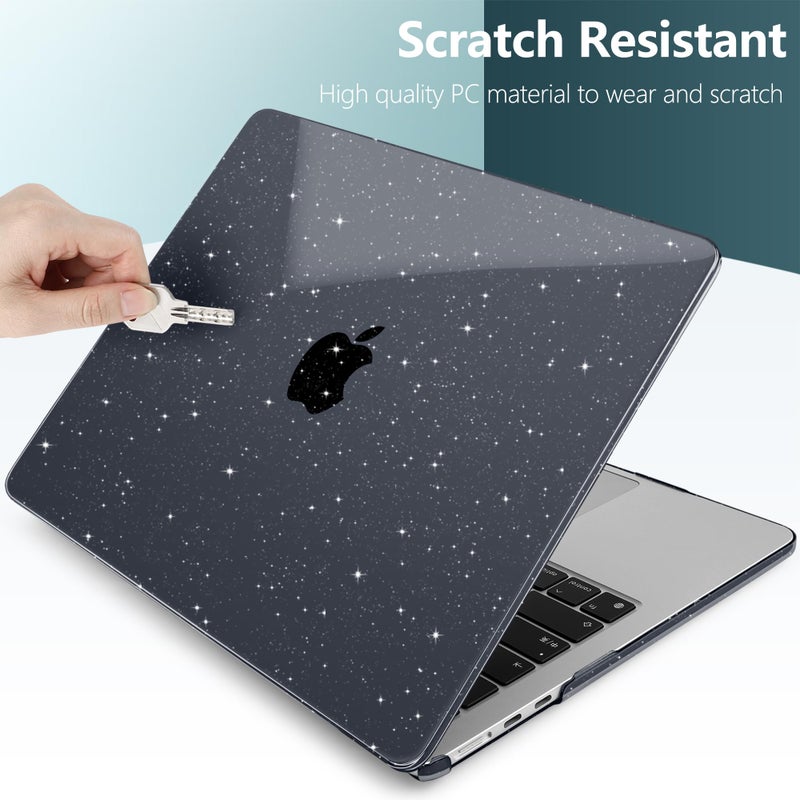 TWOLSKOO for M3 MacBook Air 13.6 Inch Case 2022 2023 2024 Release A2681 M2 A3113  Glitter Bling Hard Shell Cover with Trackpad Film & Keyboard Cover & Screen Film for MacBook Air 13.6""  Star Black - Image 4